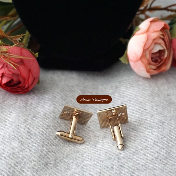 👔 VINTAGE Men Suit Golden Square with Pattern Cufflinks 🔗 - Picture 4 of 5